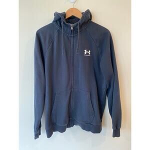 Under Armour Full Zip Hoodie Men's Large Loose Fit Navy Blue Cotton Blend